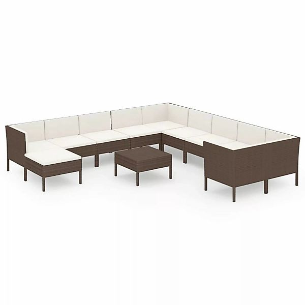 12-tlg. Garten-lounge-set Mit Auflagen Poly Rattan Braun günstig online kaufen