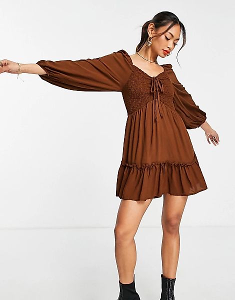 Trendyol – Ausgestelltes Minikleid in Braun günstig online kaufen