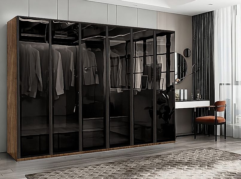 BENEDO MÖBEL Kleiderschrank LUMARE 300 cm Kleiderschrank und Schwarzglas-Fr günstig online kaufen