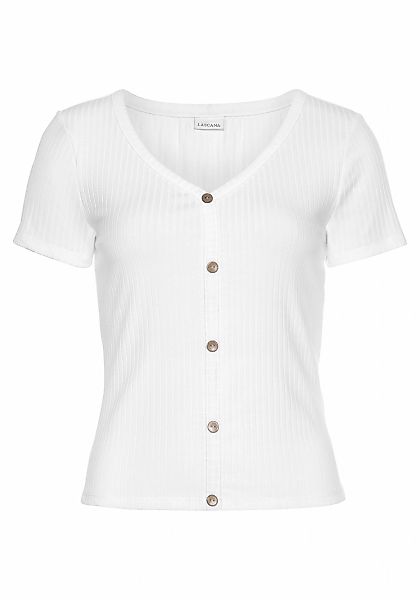 LASCANA Kurzarmshirt aus Rippware mit Zierknopfleiste, T-Shirt, V-Ausschnit günstig online kaufen