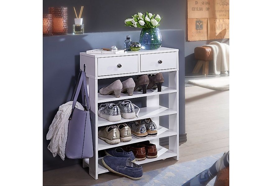 FINEBUY Schuhregal FB54437 60cm mit 2 Schubladen und 4 Fächer Standregal We günstig online kaufen