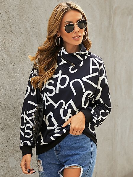 YOINS Schwarzes Pullover Letter Pocket Design Sweatshirt günstig online kaufen