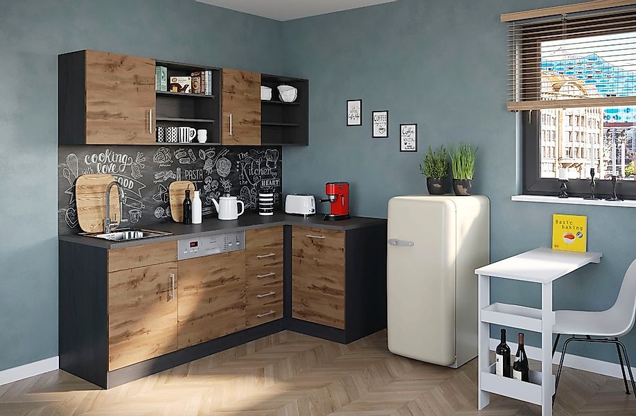 KOCHSTATION Küche "KS-Mali" Stellbreite 210/110 cm, mit E-Geräten günstig online kaufen