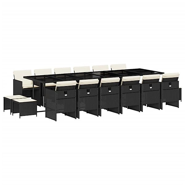 vidaXL 17-Tlg Garten-Essgruppe mit Kissen Schwarz Poly Rattan 3210642 günstig online kaufen
