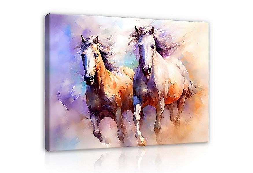Wallarena Leinwandbild Pferde Aquarell Gemalt Tiere Abstrakt Wand Deko Lein günstig online kaufen
