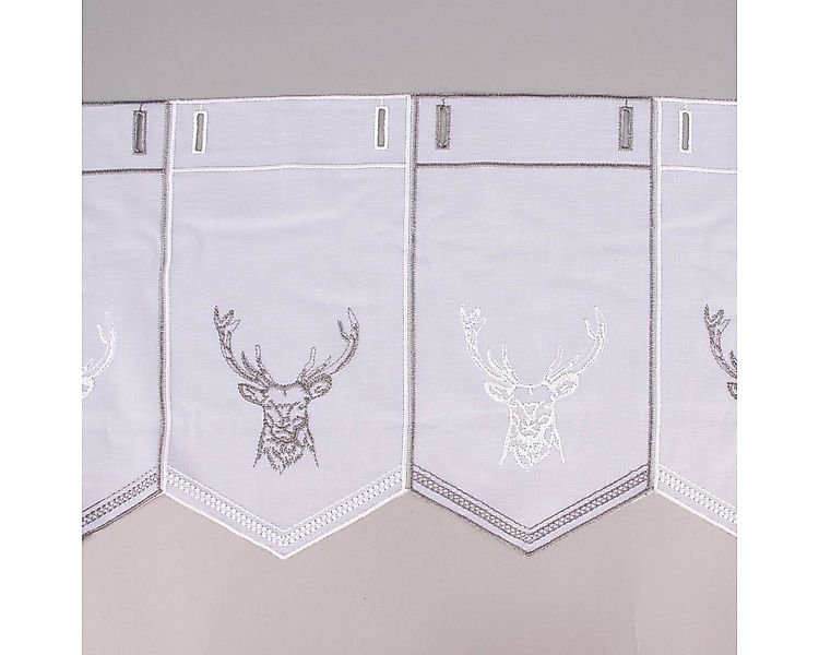 SCHÖNER LEBEN. Meterware Scheibengardine nähfrei Stickerei Hirsch wollweiß günstig online kaufen