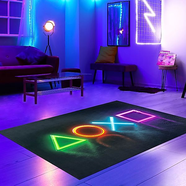 Carpetia Kinderteppich Rutschfester Gamingteppich im Neonfarbenen günstig online kaufen