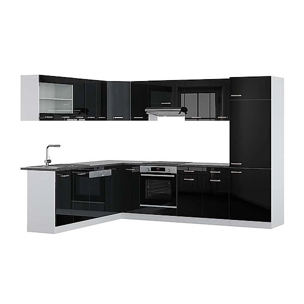 Vicco R-Line Eckküche Schwarz Hochglanz/Weiß 227 x 287 cm AP Anthrazit günstig online kaufen