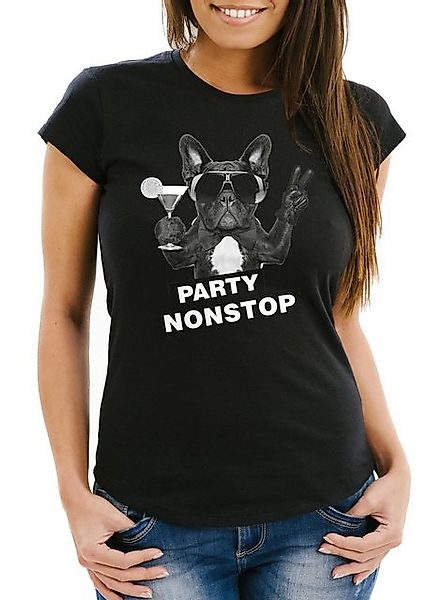 Neverless Print-Shirt Damen T-Shirt Party Nonstop Mops French Bulldog Slim günstig online kaufen