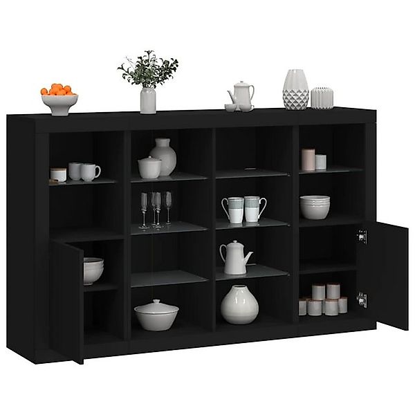 vidaXL Vitrine Sideboards mit LED Leuchten 3 Stk Schwarz Spanplatte Glas Vi günstig online kaufen