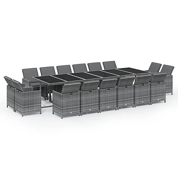 vidaXL 17-Tlg Garten-Essgruppe mit Kissen Poly Rattan Grau 3095618 günstig online kaufen