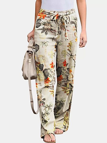 Floral bedruckte Hose mit elastischer Taille und geraden Beinen für Damen günstig online kaufen