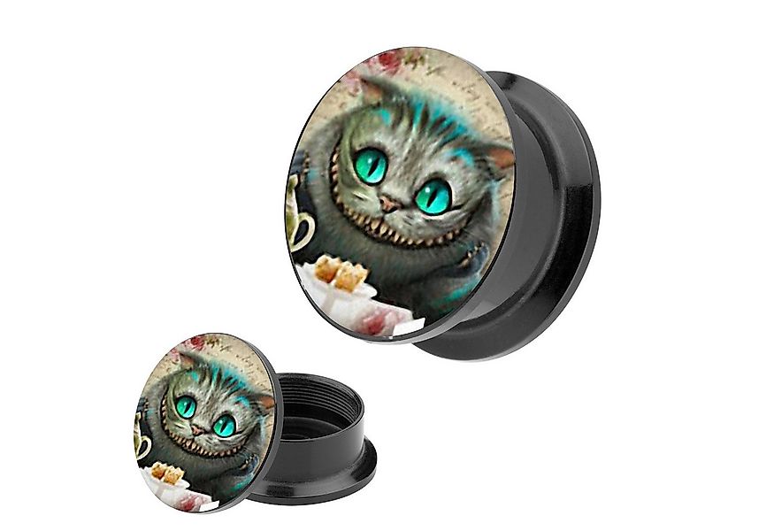 Taffstyle Plug Tunnel Gewinde Plug Piercing mit Motiv Wunderland Grinsekatz günstig online kaufen