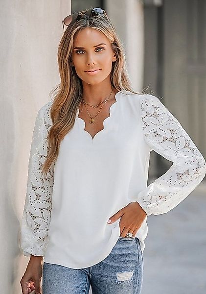 Cupshe Spitzenbluse Bluse mit Spitze und Wellenschliff Kontrastierende flor günstig online kaufen
