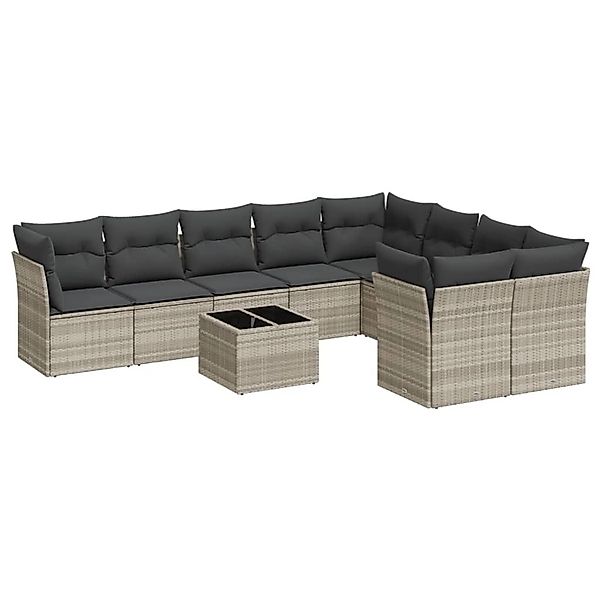 vidaXL 10-Tlg Garten-Sofagarnitur mit Kissen Hellgrau Poly Rattan 3218182 günstig online kaufen
