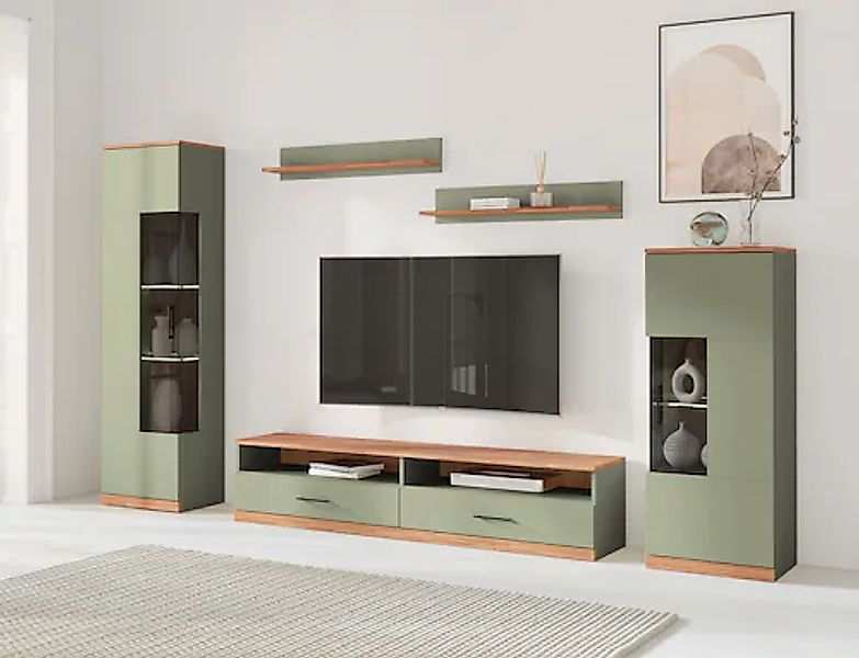 Home affaire Wohnwand »Ribe,Set-5 St.,Oberplatten Eiche massiv,viel Staurau günstig online kaufen