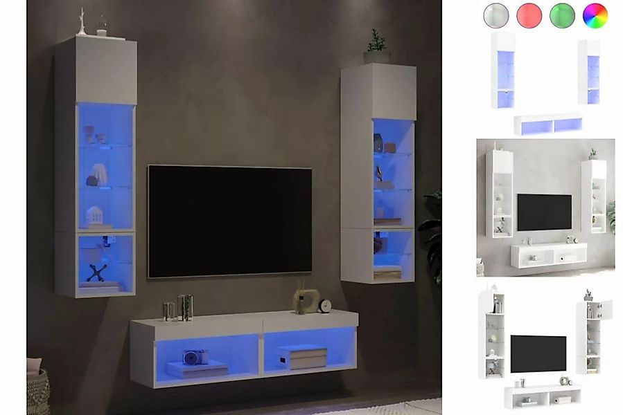 vidaXL TV-Schrank 6-tlg Wohnwand mit LED-Beleuchtung Weiß Holzwerkstoff günstig online kaufen