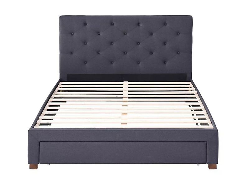 Bett mit Stauraum & Kopfteil - 160 x 200 cm - Stoff - Grau - AGOSTINO günstig online kaufen