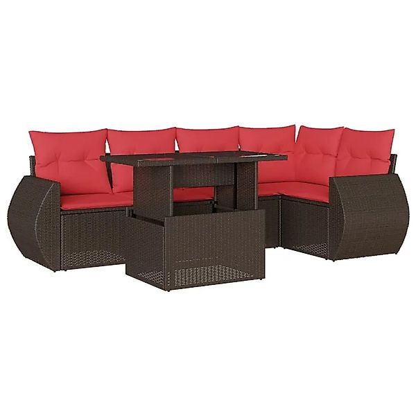 vidaXL 6-Tlg Gartensofa-Set mit Kissen Braun Polyrattan 3268524 günstig online kaufen