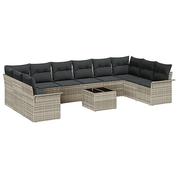 vidaXL Loungesofa 11-teiliges Garten-Sofa-Set mit Kissen Grau Poly Rattan, günstig online kaufen