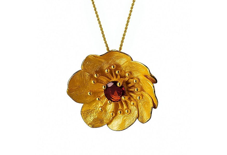 Runde Perlé Kette mit Anhänger Kette mit großer Anemone Blume Anhänger, 925 günstig online kaufen