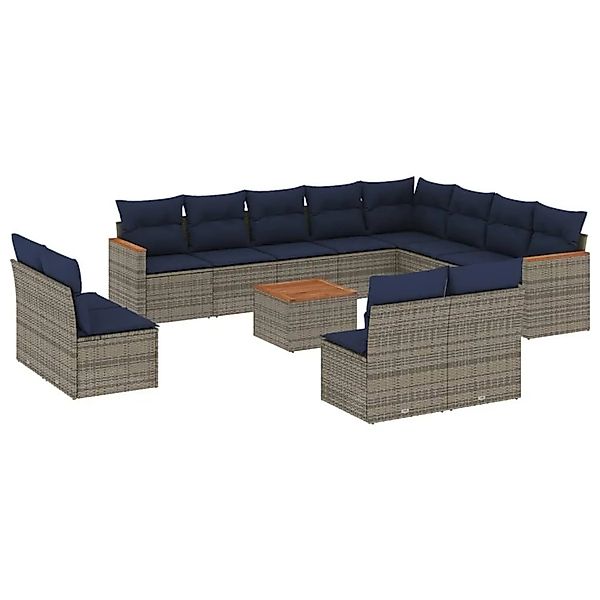 vidaXL 13-Tlg Gartensofa-Set mit Kissen Grau Polyrattan 3226481 günstig online kaufen