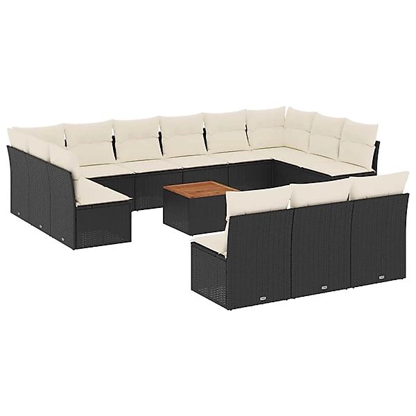 vidaXL 14-Tlg Garten-Sofagarnitur mit Kissen Schwarz Poly Rattan 3256231 günstig online kaufen