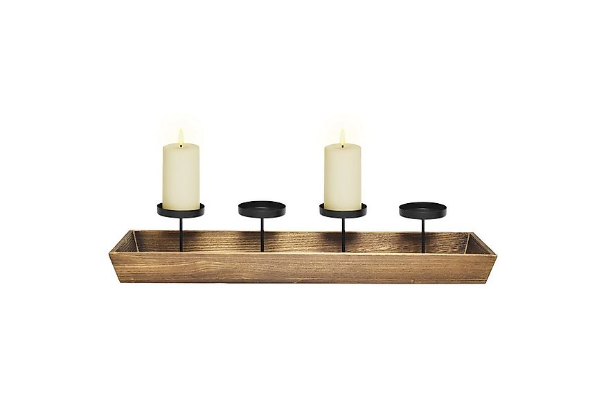 Spetebo Kerzenhalter XL Holz Advents Kerzenleuchter mit 4 Kerzentellern (Pa günstig online kaufen