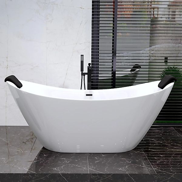 Bad Land Freistehende Badewanne IVAR 180x80 + Kopfstütze KODI + Ablauf günstig online kaufen