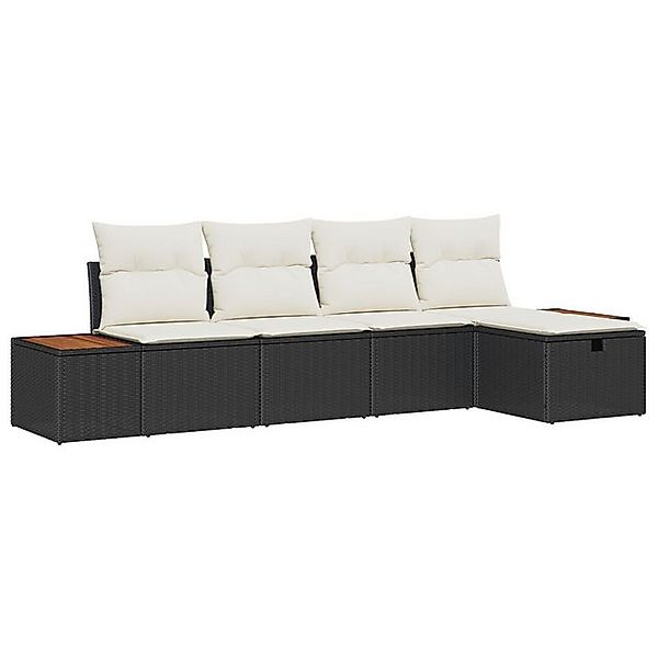 vidaXL Loungesofa 5-teiliges Garten Sofa Set mit Kissen Schwarz Poly Rattan günstig online kaufen