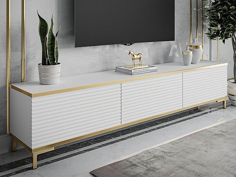 ALLHOUSE24 TV-Schrank RIVERA geriffelte Fronten goldene Füße TV Unterschran günstig online kaufen