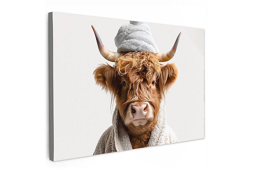 OneMillionCanvasses® Leinwandbild Schottischer Highlander - Bademantel - Ku günstig online kaufen
