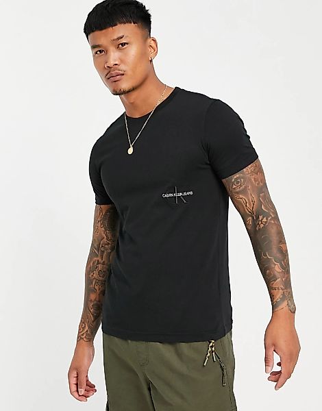 Calvin Klein Jeans – T-Shirt in Schwarz mit ausgestelltem ikonischem Logo günstig online kaufen