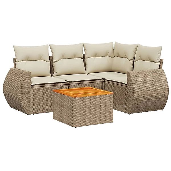 vidaXL 5-Tlg Garten-Sofagarnitur mit Kissen Beige Poly Rattan 3224987 günstig online kaufen