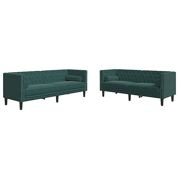 vidaXL 2-Tlg Chesterfield-Sofa-Set mit Nackenrollen Dunkelgrün Samt 2149617 günstig online kaufen