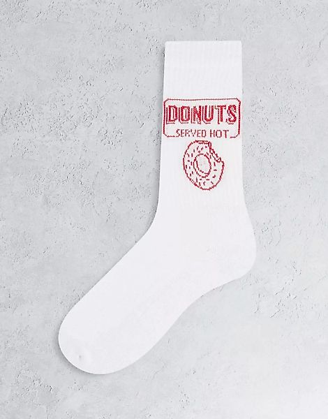 ASOS DESIGN – Weiße Socken mit Donut-Schriftzug günstig online kaufen