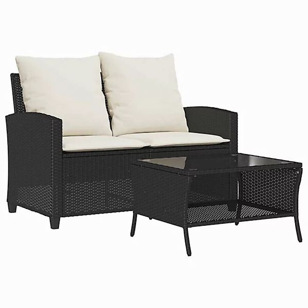 vidaXL Loungesofa Gartensofa 2-Sitzer mit Kissen & Tisch Schwarz Poly Ratta günstig online kaufen