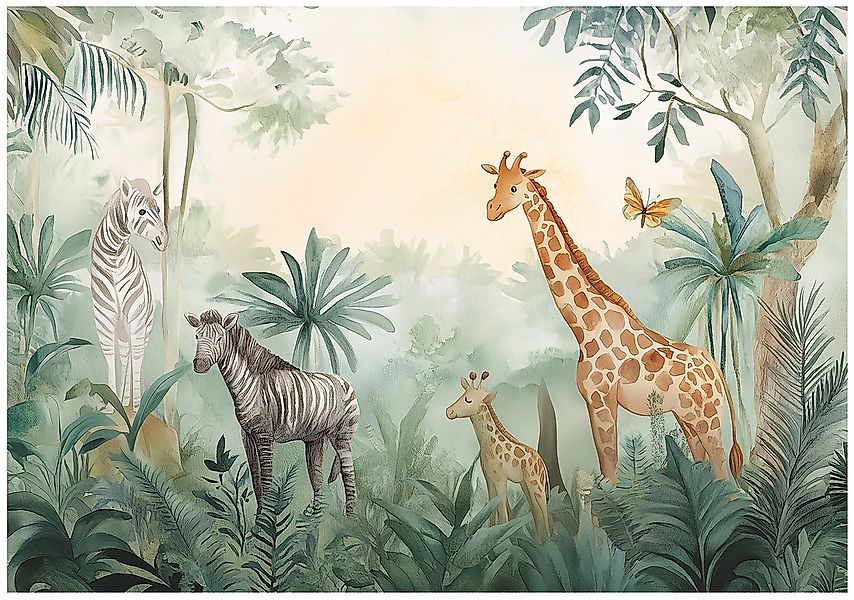 Wallarena Fototapete Kinderzimmer Tiere Natur Grün Vlies Tapete Wandtapete, günstig online kaufen