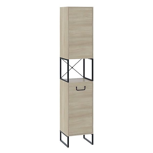 Vicco Hochschrank Vionna, Eiche/Schwarz, 36 x 185 cm mit 2 Türen günstig online kaufen