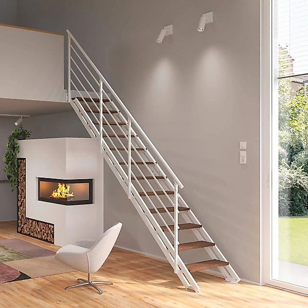 Treppen Intercon Raumspartreppe London Stahlwangentreppe Polar-Weiß mit Stu günstig online kaufen