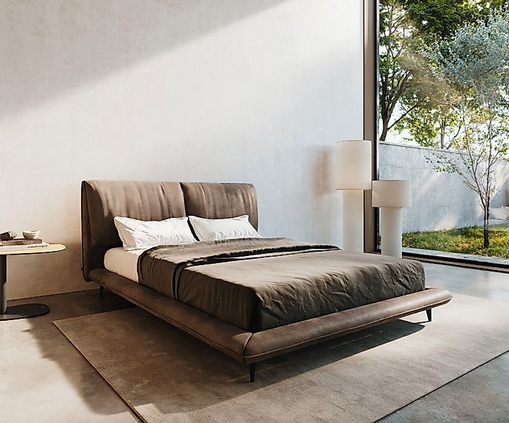 Polsterbettgestell Cusino 140x200 cm Mikrofaser Taupe Vintage günstig online kaufen