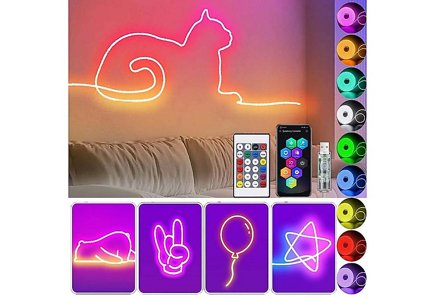MUPOO LED-Streifen LED Neon Lichterkette, RGB Neonlicht, USB-betrieben, App günstig online kaufen