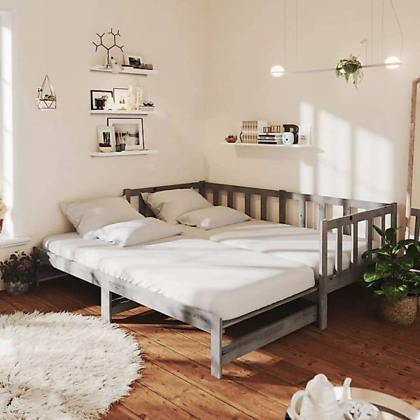 Ausziehbares Tagesbett 2x(90x200) Cm Grau Massivholz Kiefer günstig online kaufen