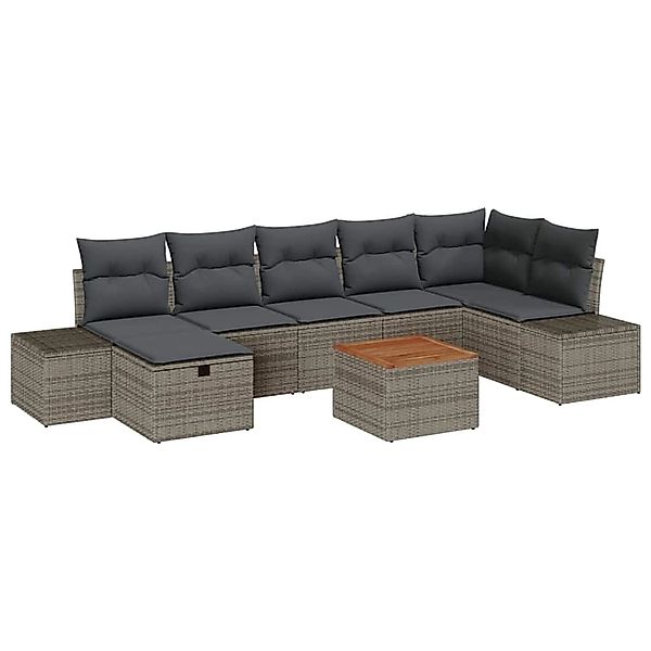vidaXL Garten-Sofa-Set mit Kissen mit Speicher 8-Tlg Grau Poly Rattan 33596 günstig online kaufen