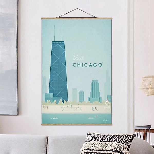 Stoffbild Architektur mit Posterleisten - Hochformat Reiseposter - Chicago günstig online kaufen
