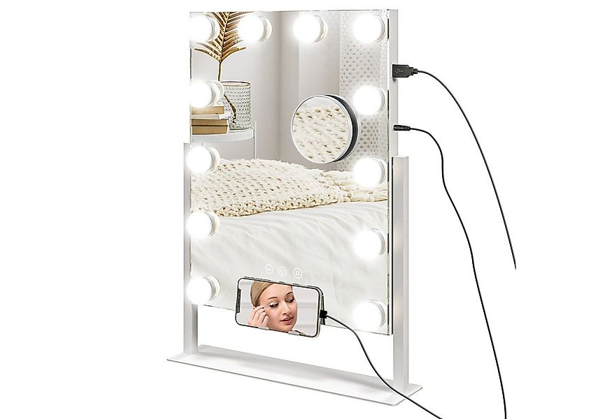 HOMCOM Kosmetikspiegel mit 3 Farben, 12 LED-Lampen und Telefonhalterung, 36 günstig online kaufen