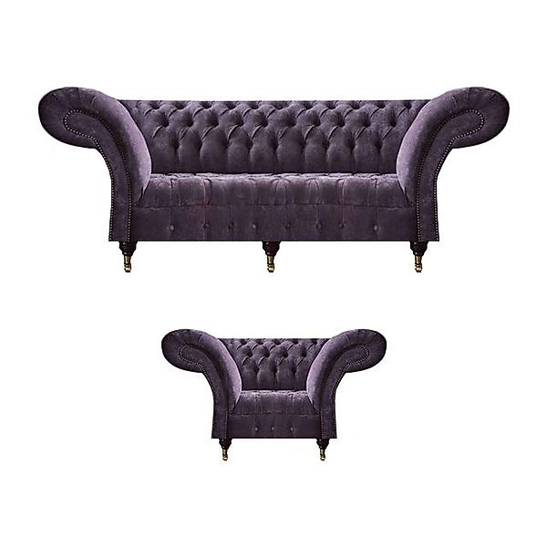JVmoebel Sofa Lila Chesterfield Wohnzimmer Stoffcouchen Polster Möbel 2tlg günstig online kaufen