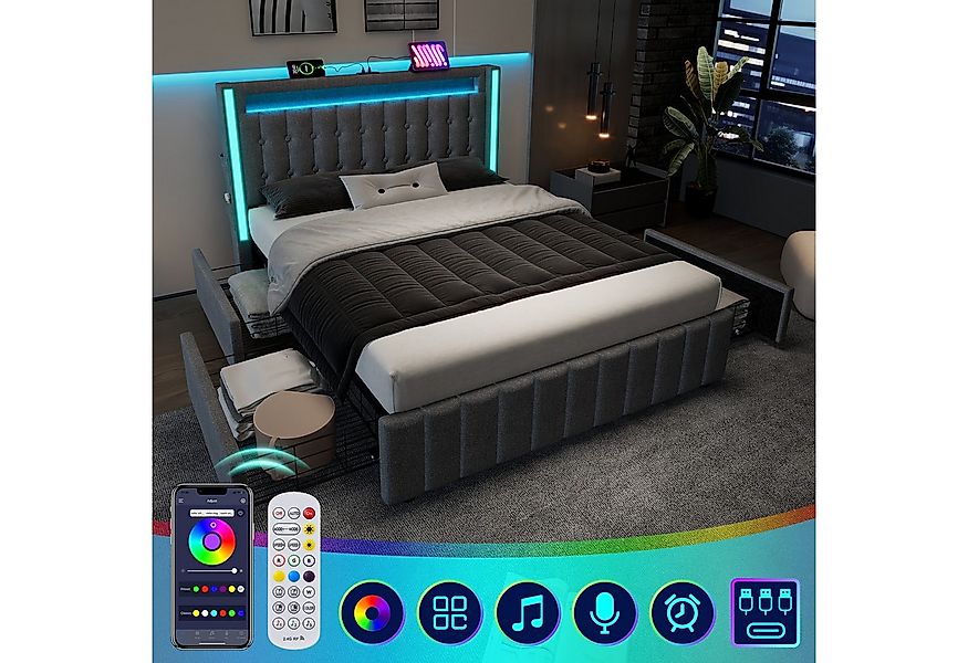 STILVORA Polsterbett 140x200 Jugendbett mit Stauraum, Bettgestell mit USB T günstig online kaufen