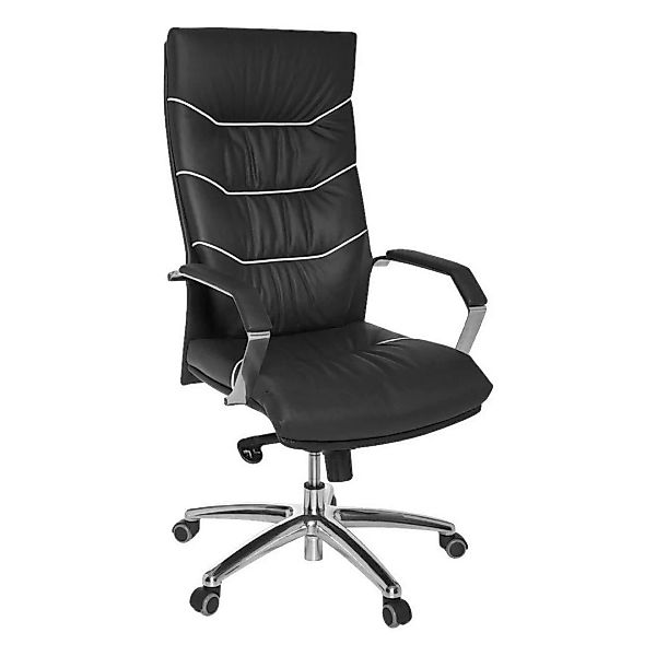 Bürostuhl Echt-Leder schwarz Schreibtischstuhl | Chefsessel mit Kopfstütze günstig online kaufen