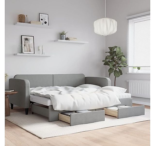 vidaXL Bett, Tagesbett Ausziehbar mit Schubladen Hellgrau 90x190 cm Stoff günstig online kaufen